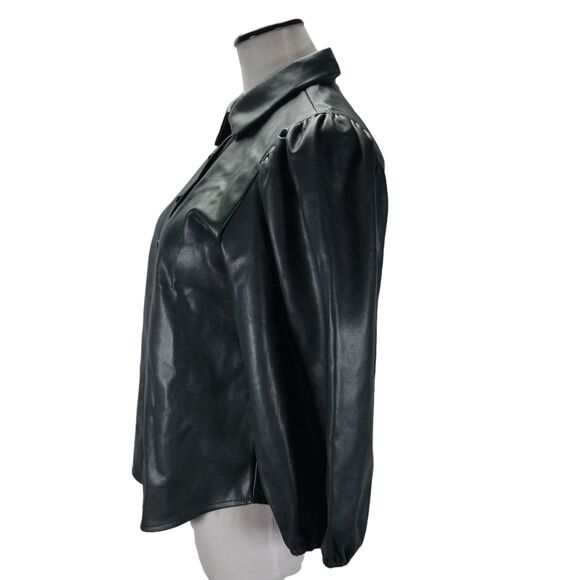 Marc New York Faux Leather Top Size S Relaxed Fit Puff Sleeve Blouse - Picture 4 of 10